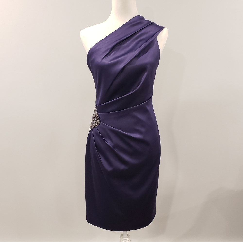 JS Collection one shoulder cocktail dress purple 6